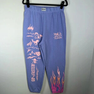 NGOrder Womens Sweatpants Purple Pink Graphic Speed Demon Racing Fleece Sz Large